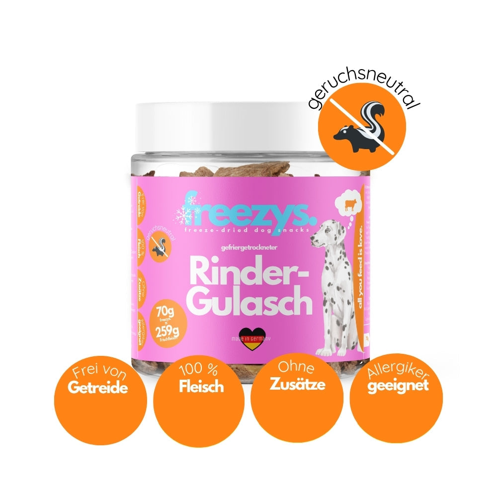 QUINDU'S Gefriergetrocknete Ochsenfleischwürfel Für Hunde & Katzen – 3x 100g Packungen, 100% Fleisch Ohne Knochen