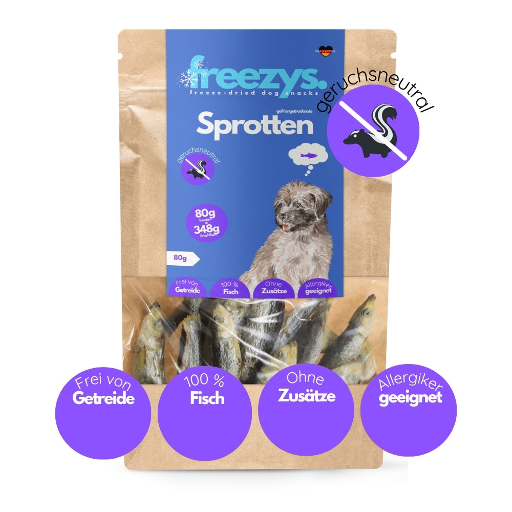 Hundeleckerli Sprotten gefriergetrocknet 80g