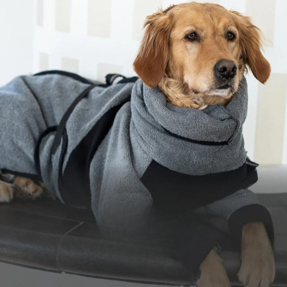 Dog bathrobe with long legs - grey