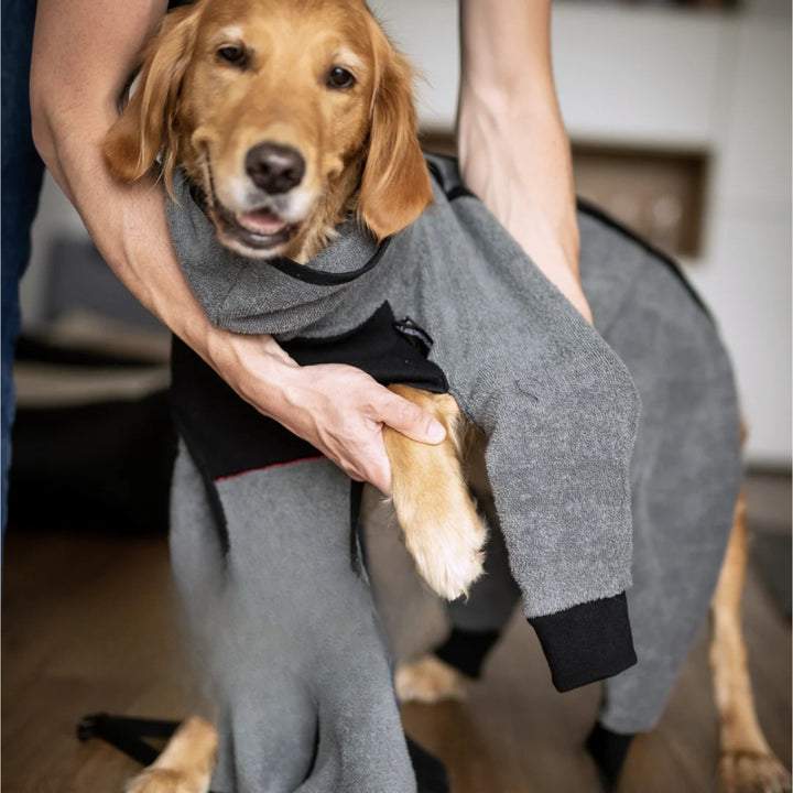 Dog bathrobe with long legs - grey