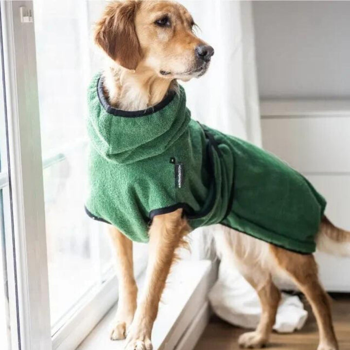 Dog bathrobe dark green 