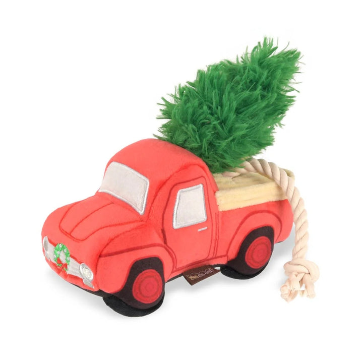 Honden speelgoed kerst vrachtwagen met dennenboom
