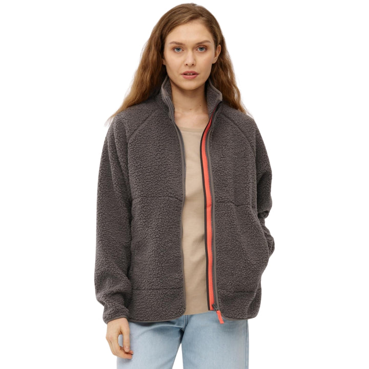Kuschelby Damen Fleecejacke Morel Braun Teddy