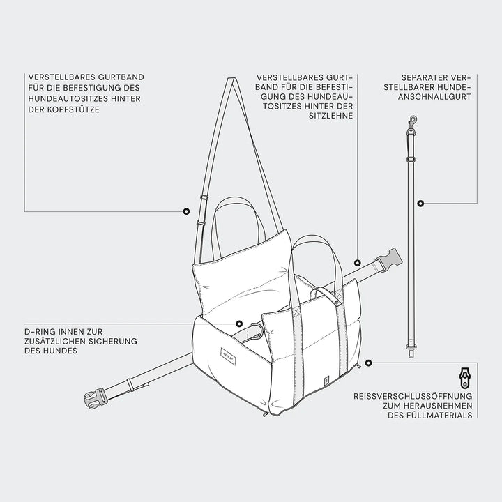 Hundeautositz Getaway Light Graphite tragbar